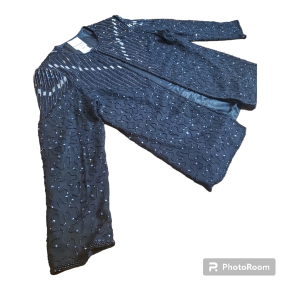 Vintage Joseph Ribkoff Gala Black Sequent Beaded Evening Jacket 100% Silk - Picture 4 of 14